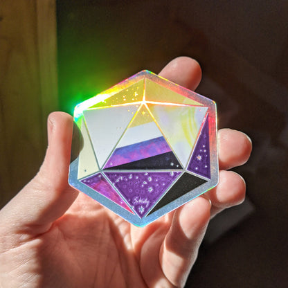 Nonbinary Pride d20 - Holographic Hexagon Sticker