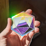 Nonbinary Pride d20 - Holographic Hexagon Sticker