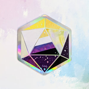 Nonbinary Pride d20 - Holographic Hexagon Sticker