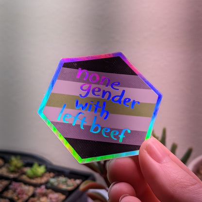 None Gender with Left Beef - Holographic Hexagon Sticker