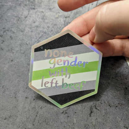 None Gender with Left Beef - Holographic Hexagon Sticker