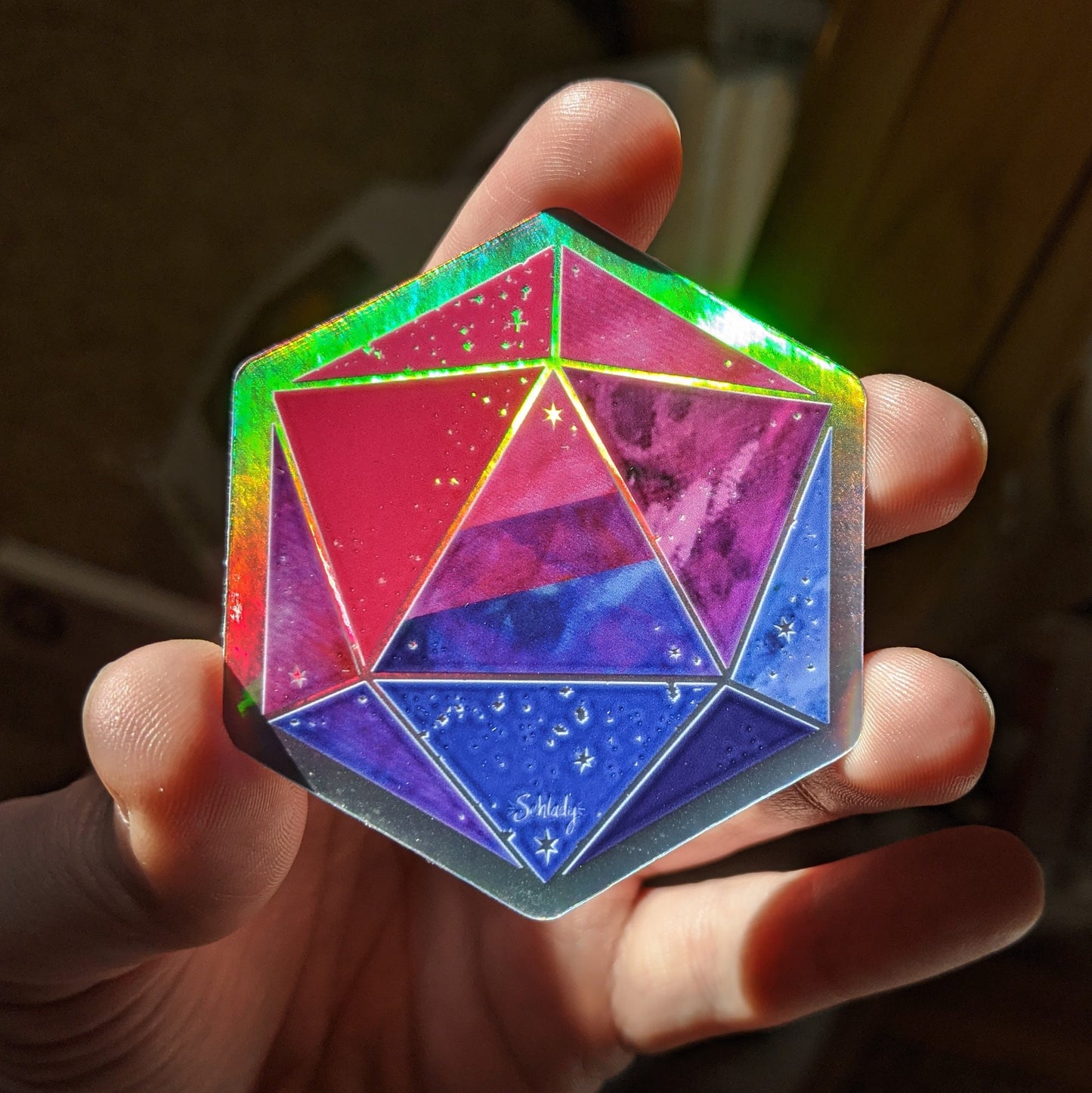 Bi Pride d20 - Holographic Hexagon Sticker