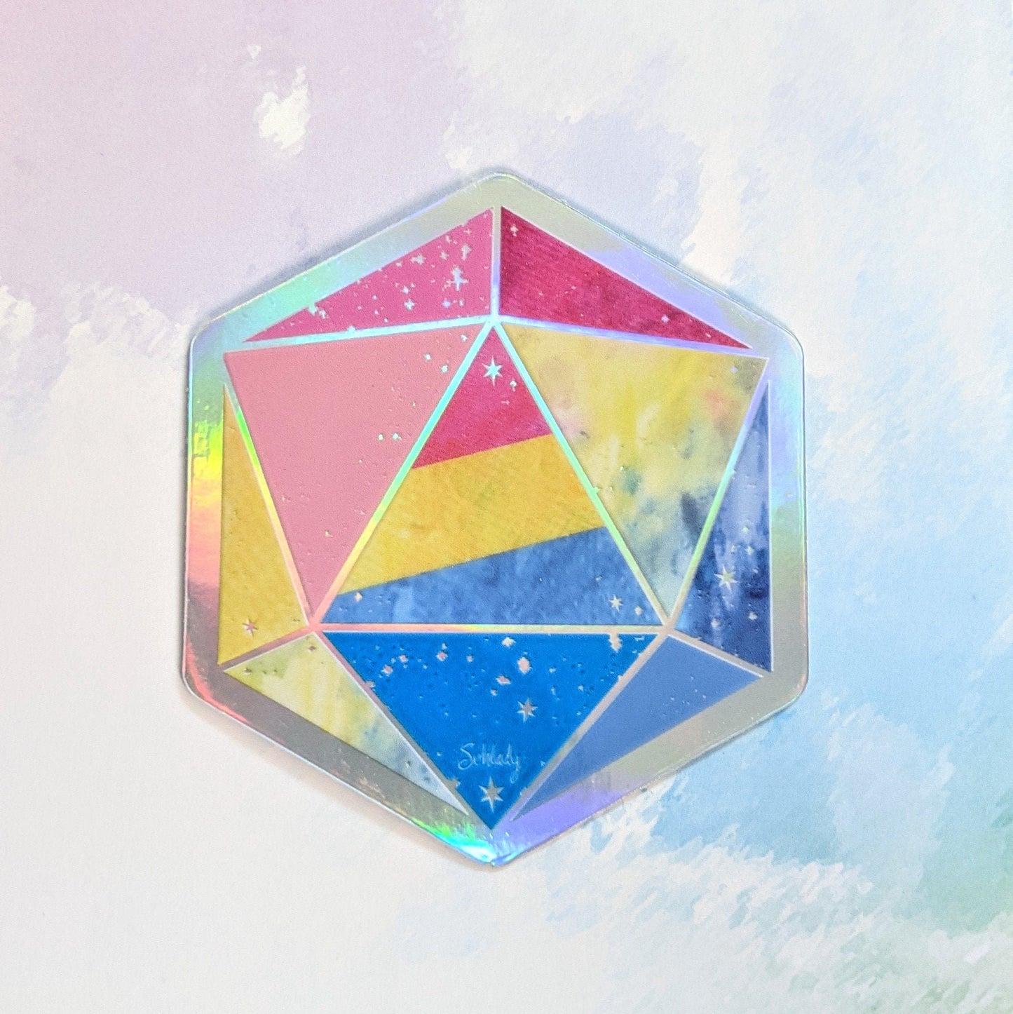 Pan Pride d20 - Holographic Hexagon Sticker