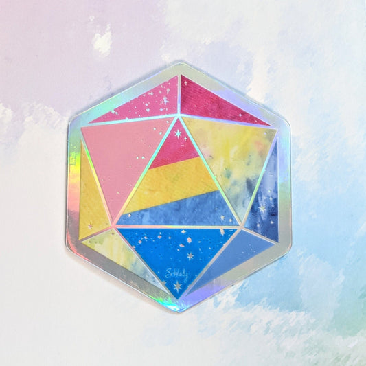 Pan Pride d20 - Holographic Hexagon Sticker