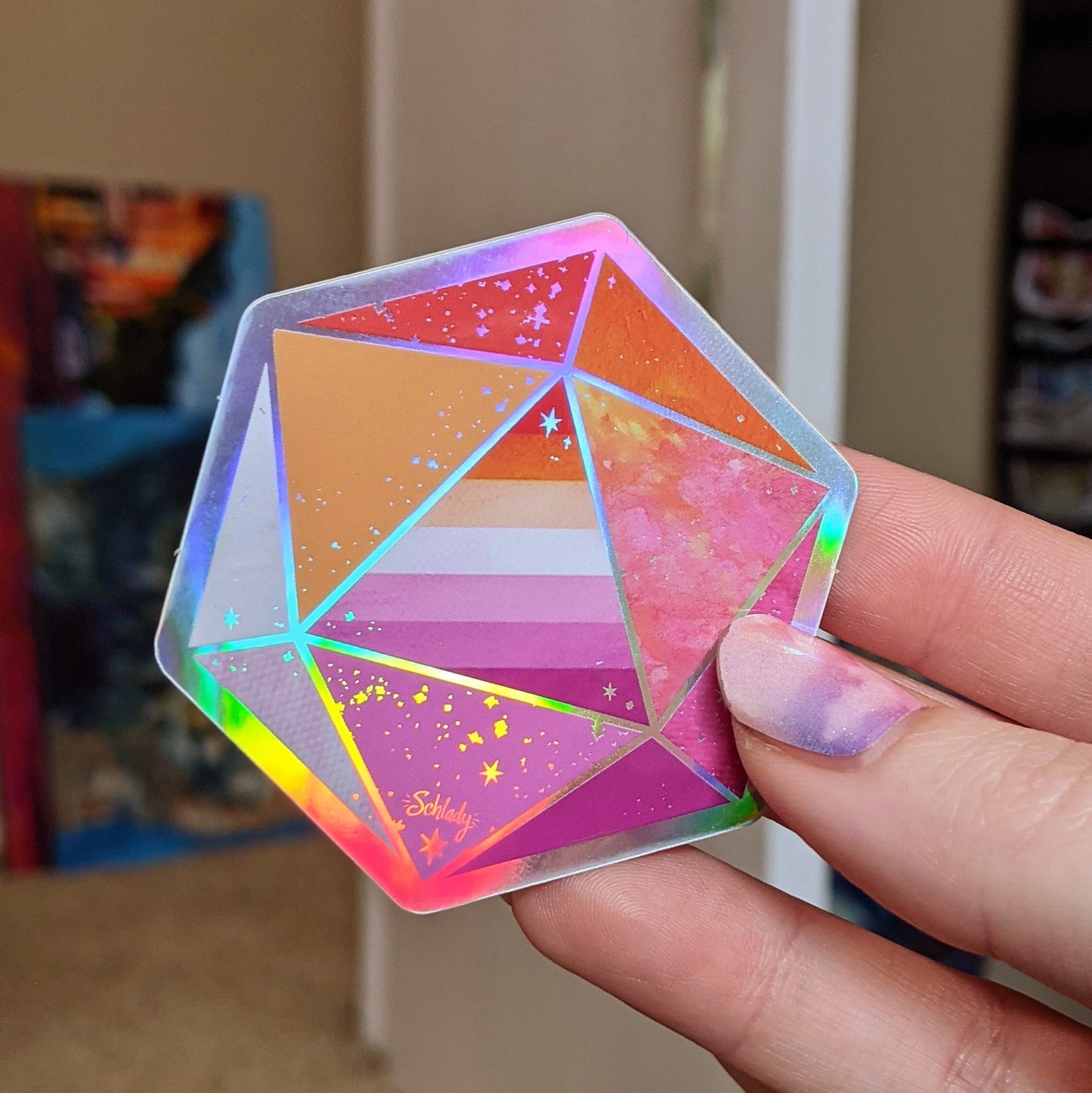 Lesbian Pride d20 - Holographic Hexagon Sticker