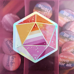 Lesbian Pride d20 - Holographic Hexagon Sticker
