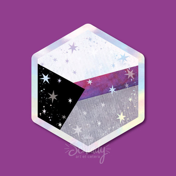 Starry Demisexual Pride Flag - Holographic Hexagon Sticker