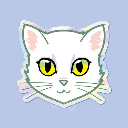 White Cat Face (Green Eyes) - Holographic Sticker