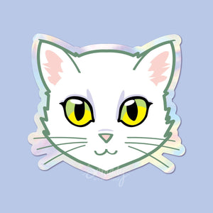 White Cat Face (Green Eyes) - Holographic Sticker