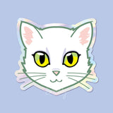 White Cat Face (Green Eyes) - Holographic Sticker