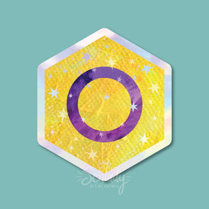 Starry Intersex Pride Flag - Holographic Hexagon Sticker