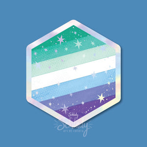 Starry Gay Men Pride Flag - Holographic Hexagon Sticker