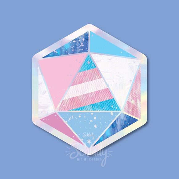 Transgender Pride d20 - Holographic Hexagon Sticker