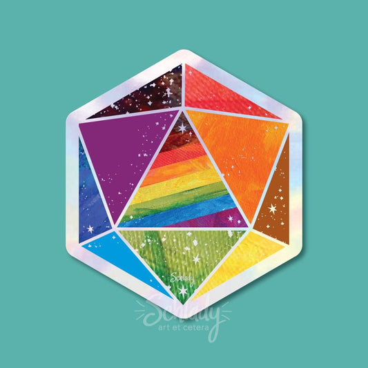 Rainbow Pride d20 - Holographic Hexagon Sticker