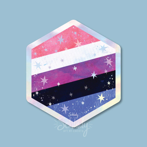 Starry Genderfluid Pride Flag - Holographic Hexagon Sticker