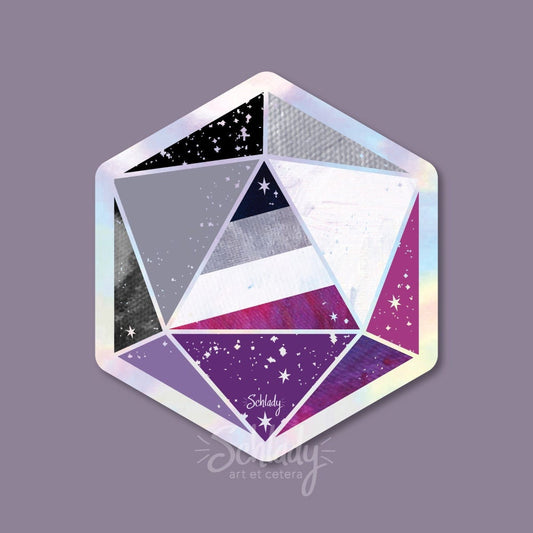 Asexual Pride d20 - Holographic Hexagon Sticker